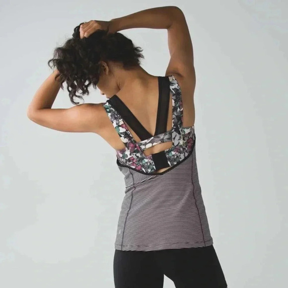 Lululemon Super Sport Tank Mini Pop Stripe Black Mink Berry Sz 6 - Picture 1 of 13